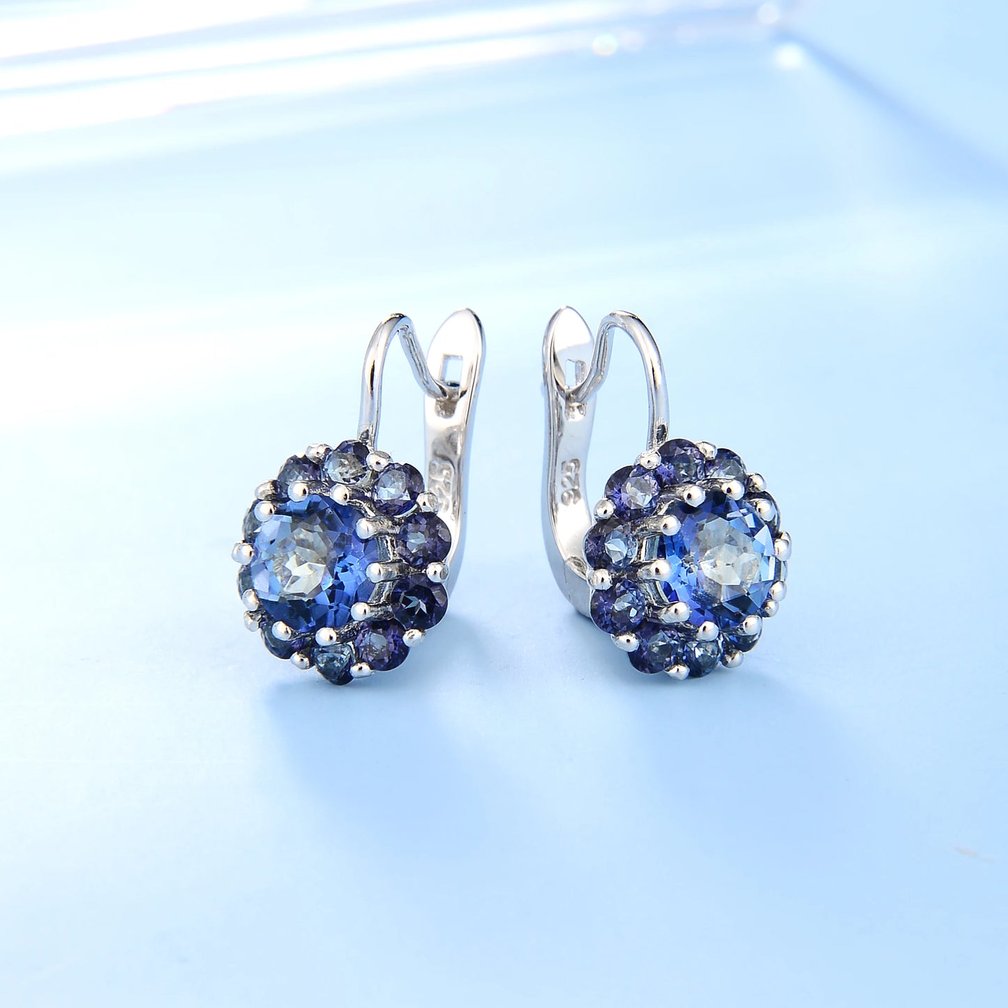 Woman's Iolite Blue Mystic Quartz Gemstone Clip Earrings