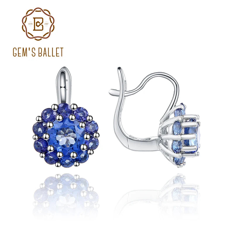 Woman's Iolite Blue Mystic Quartz Gemstone Clip Earrings