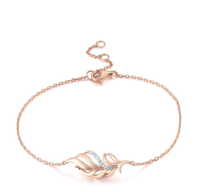 14K Rose Gold Diamond Leaves Plant Bracelet For Women