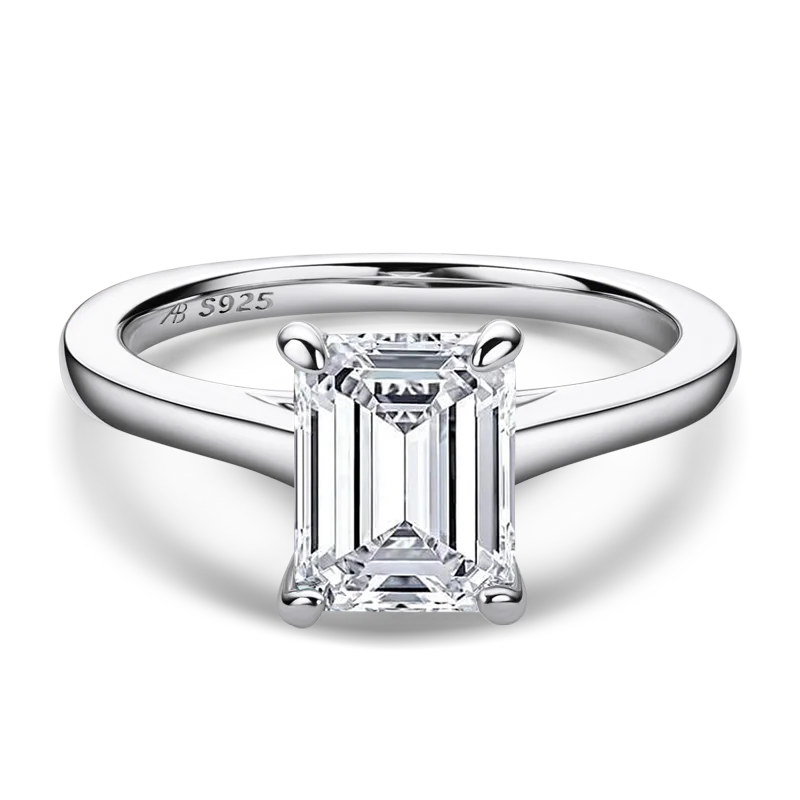 Sterling Silver 7x9mm Emerald Cut Solitiare Ring for Women