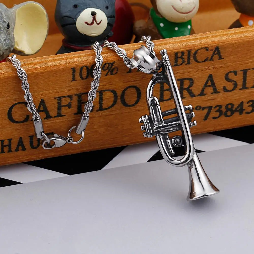 Check Out Our Mobile Watch Price, Men's Stainless Steel Trumpet Pendant Necklace