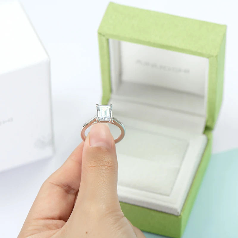 Sterling Silver 7x9mm Emerald Cut Solitiare Ring for Women