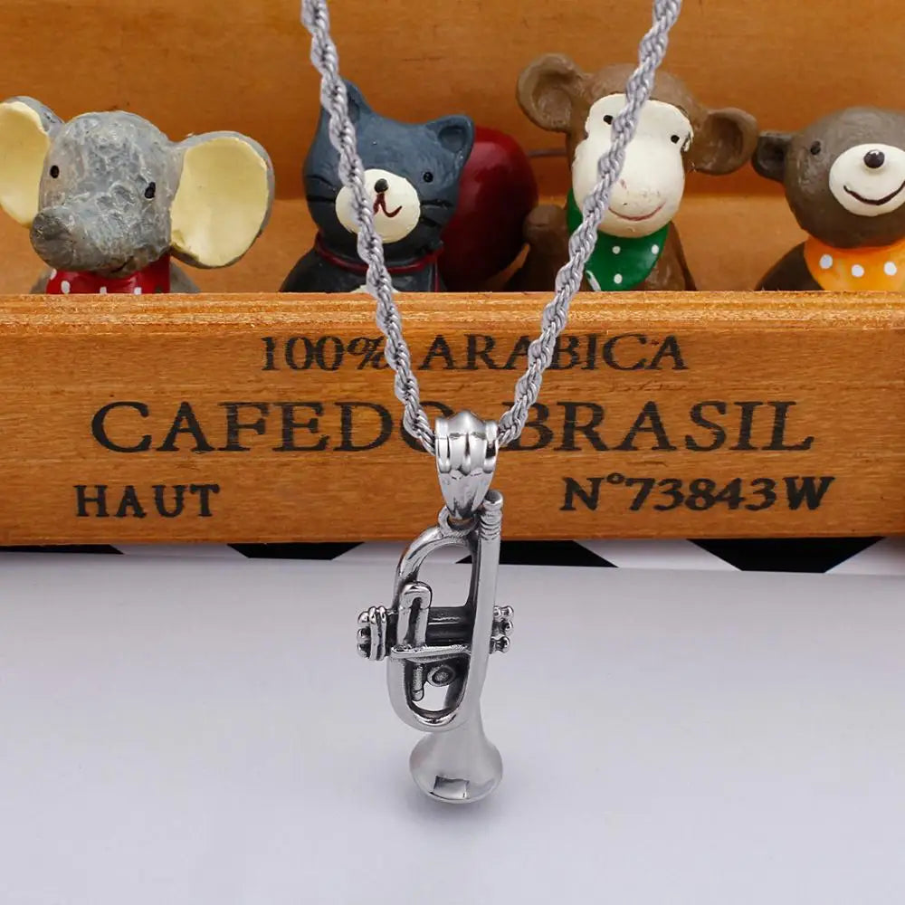 Check Out Our Mobile Watch Price, Men's Stainless Steel Trumpet Pendant Necklace