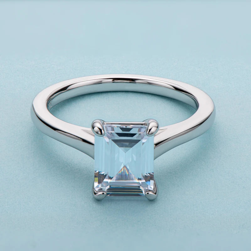 Sterling Silver 7x9mm Emerald Cut Solitiare Ring for Women