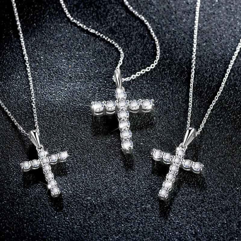 Woman's Handmade Cross Moissanite Sterling Silver Necklace