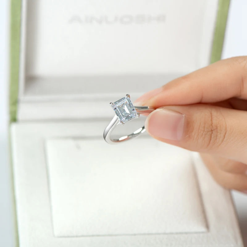 Sterling Silver 7x9mm Emerald Cut Solitiare Ring for Women
