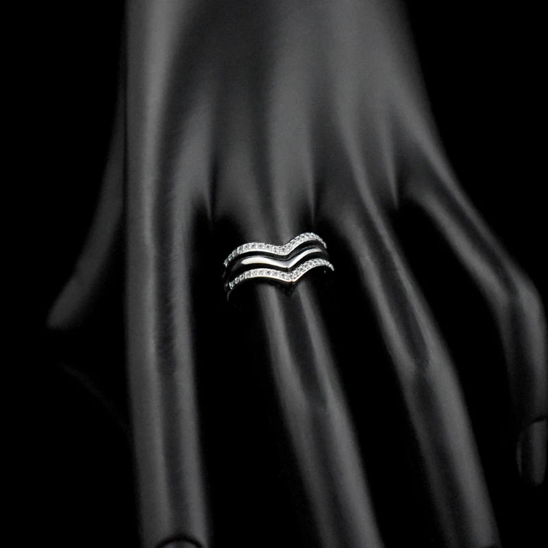 Womans 925 Resizable Silver V Shape Multilayer Zircon Rings