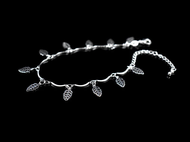 925 Sterling Silver Leaf Heart Charm Anklet For Women