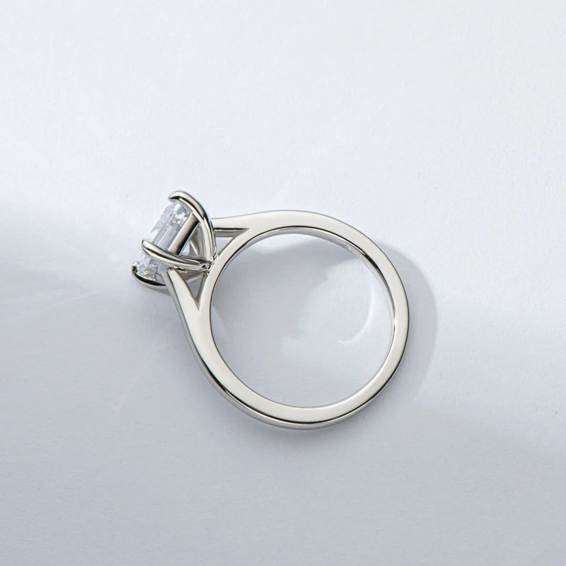 Sterling Silver 7x9mm Emerald Cut Solitiare Ring for Women