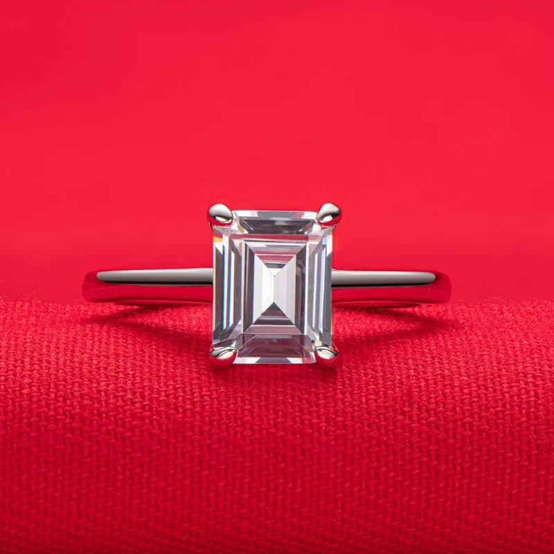 Sterling Silver 7x9mm Emerald Cut Solitiare Ring for Women