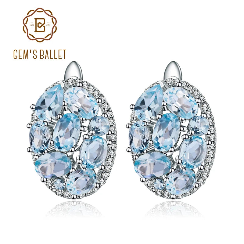 Women's Sky Blue Topaz 925 Sterling Silver Oval Clip Earring
