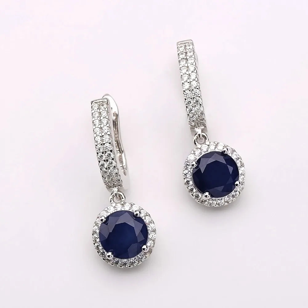 Blue Sapphire 925 sterling silver Charms Drop Earrings
