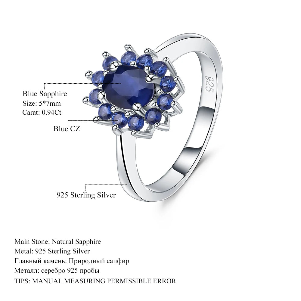 Women's Blue Sapphire Silver Vintage Flower Gemstone Ring
