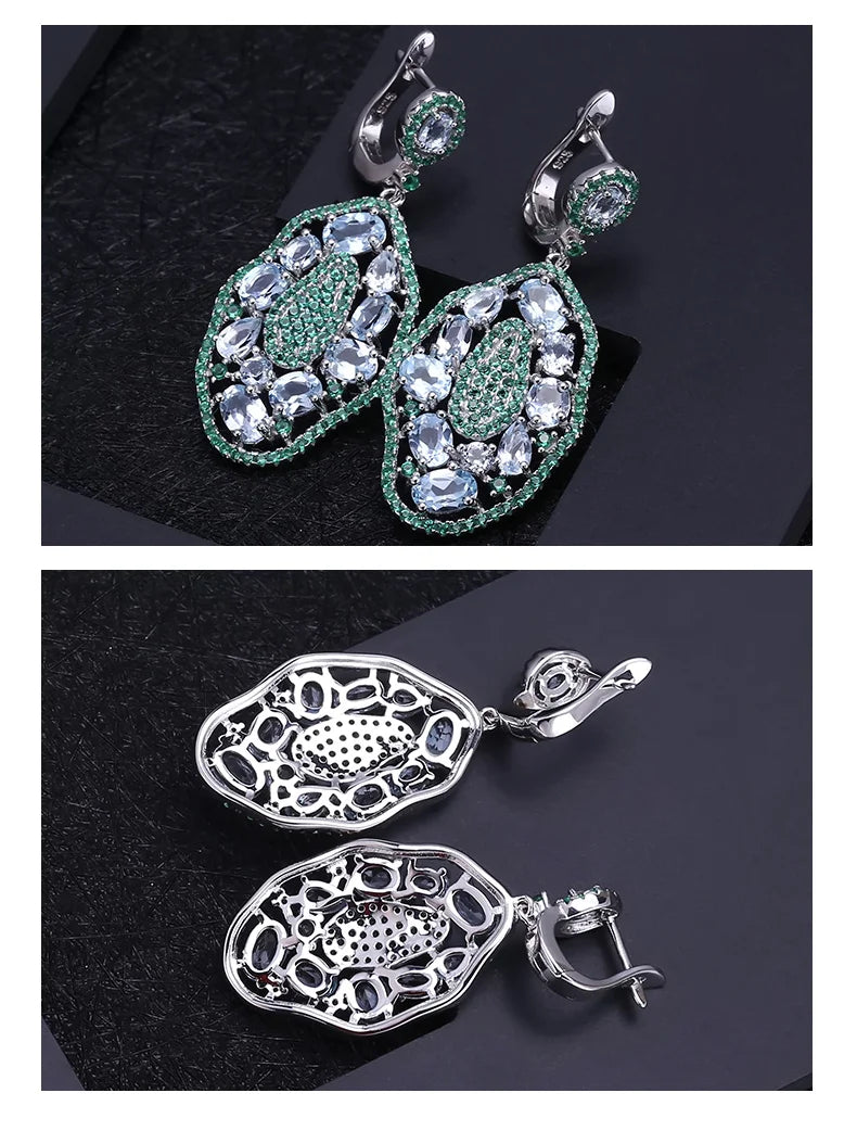 Sky Blue Topaz Hyperbole Sterling Sliver Drop Earrings