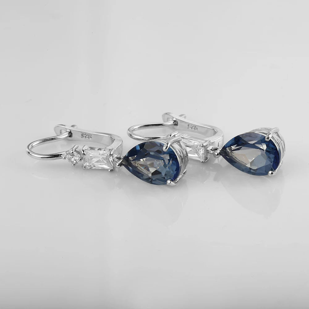 Blue Mystic Gemstone Sterling Silver Drop Rings