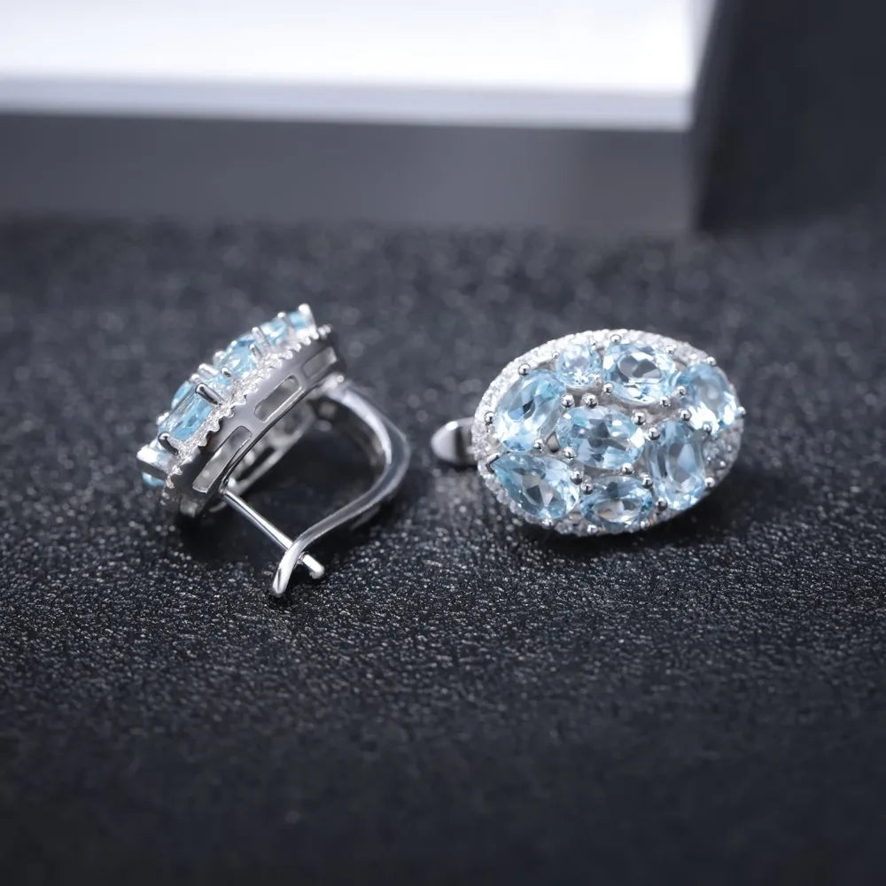 Women's Sky Blue Topaz 925 Sterling Silver Oval Clip Earring