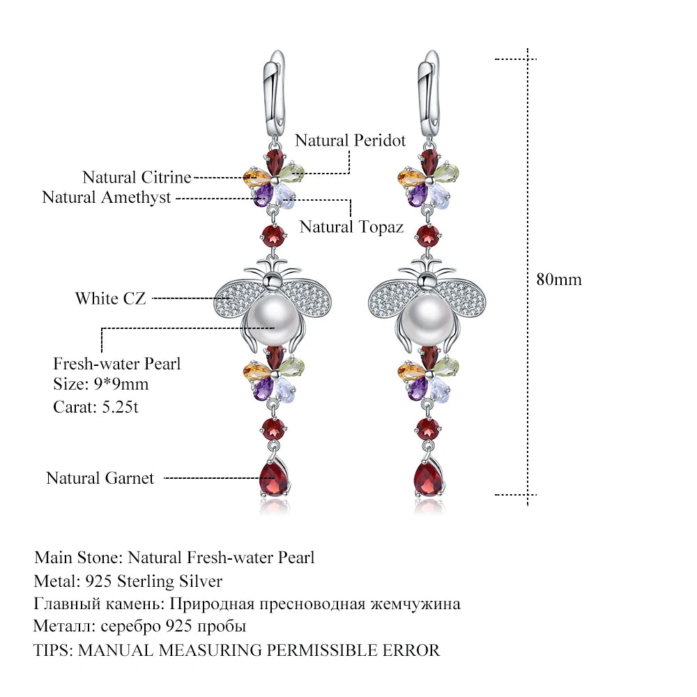 Women's Sterling Silver Flower Freshwater Pearl Earrings