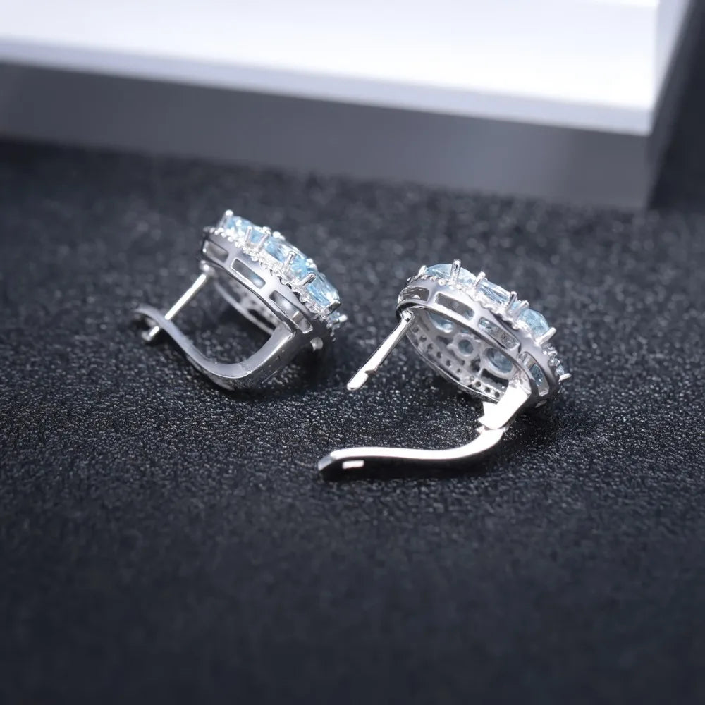 Women's Sky Blue Topaz 925 Sterling Silver Oval Clip Earring