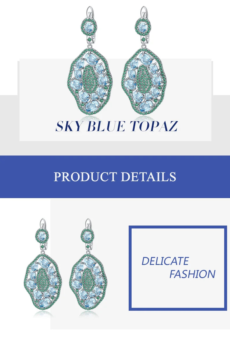 Sky Blue Topaz Hyperbole Sterling Sliver Drop Earrings