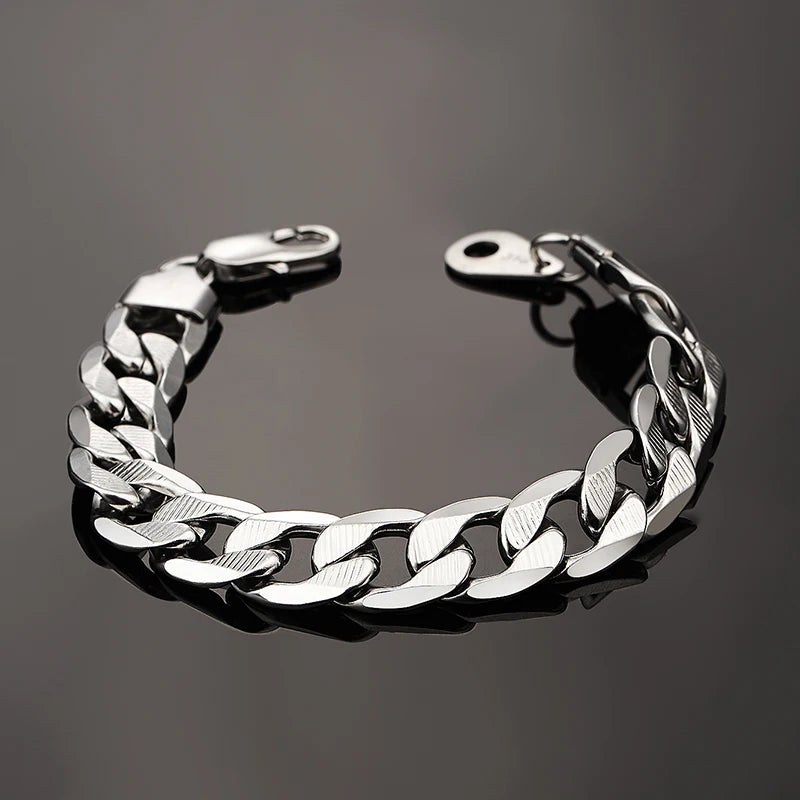 Male Curb Cuban Link Chain Bracelet For Men Stainless Steel
