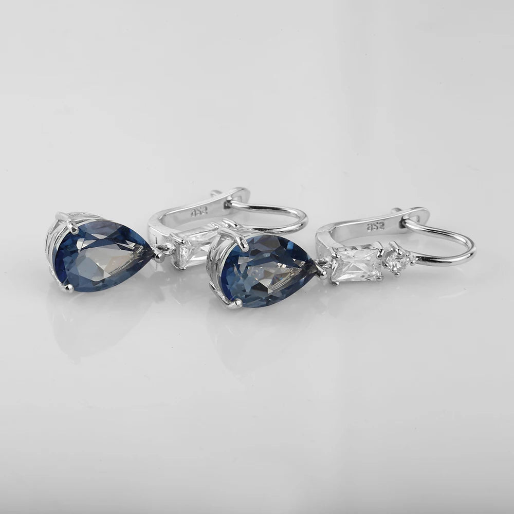 Blue Mystic Gemstone Sterling Silver Drop Rings