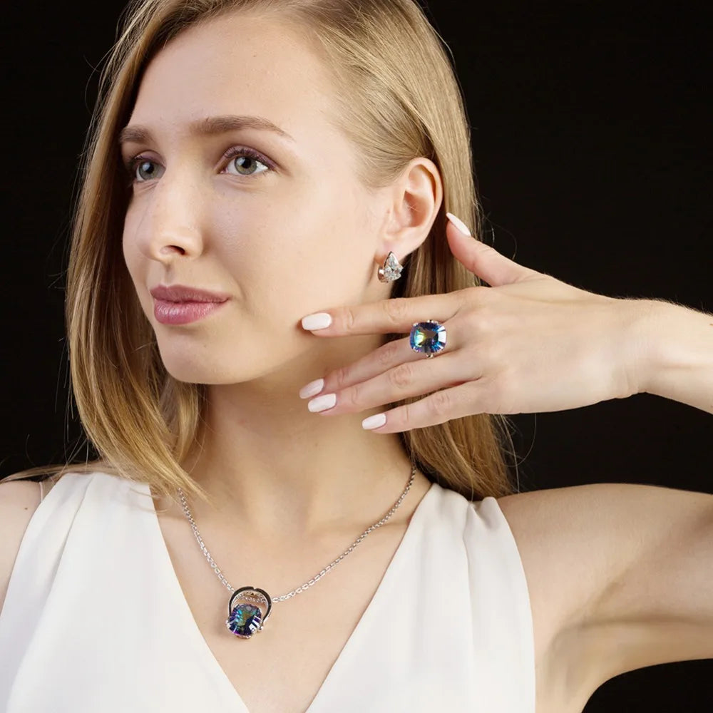 Women Sterling Silver 18.42Ct Rainbow Mystic Topaz Ring