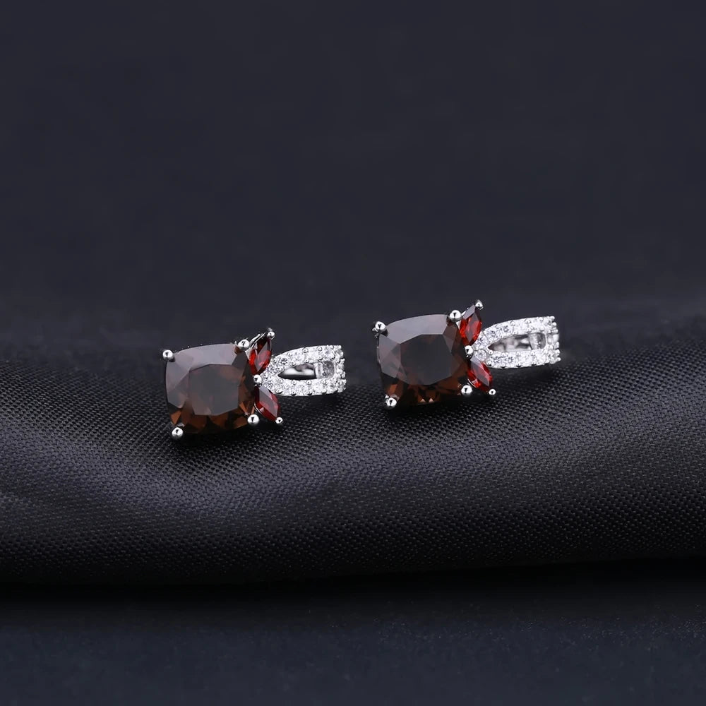 Women's Smoky Quartz Sterling Silver Gemstone Clip Earrings