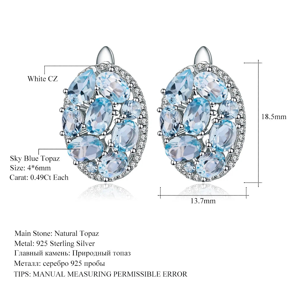 Women's Sky Blue Topaz 925 Sterling Silver Oval Clip Earring