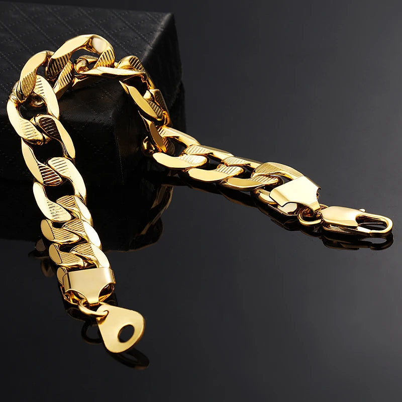 Male Curb Cuban Link Chain Bracelet For Men Stainless Steel