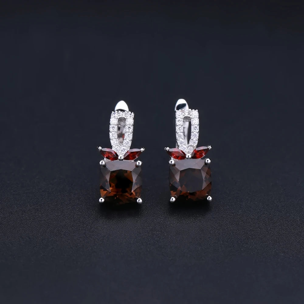 Women's Smoky Quartz Sterling Silver Gemstone Clip Earrings