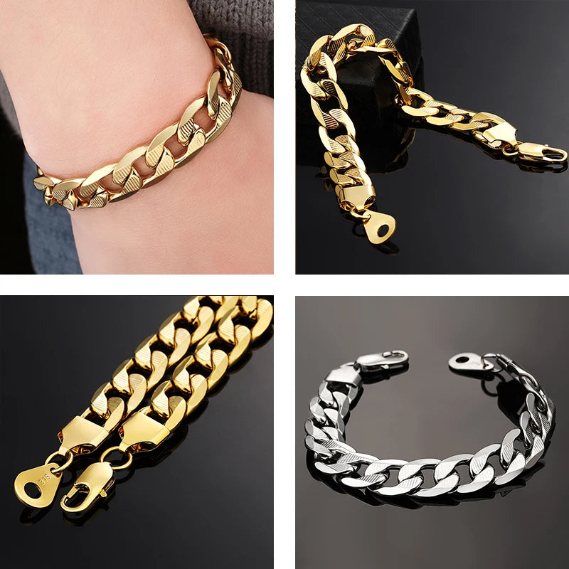 Male Curb Cuban Link Chain Bracelet For Men Stainless Steel