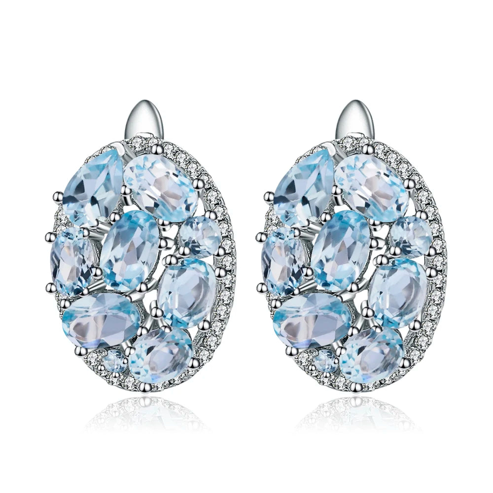 Women's Sky Blue Topaz 925 Sterling Silver Oval Clip Earring