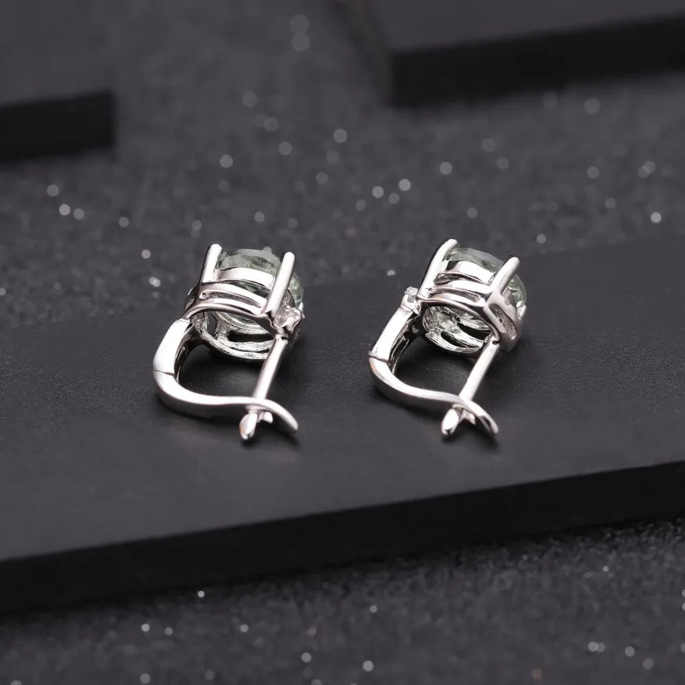 Check Out Our Mobile Watch Price, Woman's Green Amethyst Prasiolite 925 Silver Stud Earrings