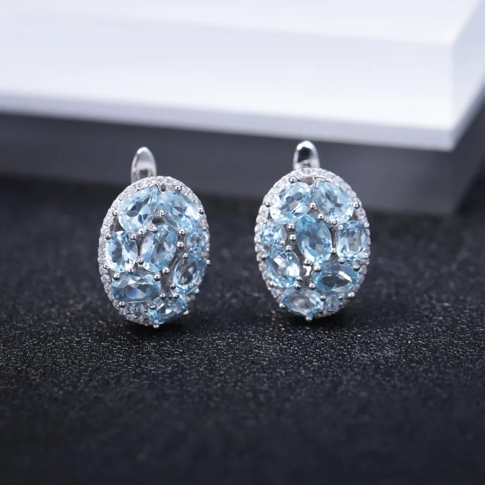 Women's Sky Blue Topaz 925 Sterling Silver Oval Clip Earring