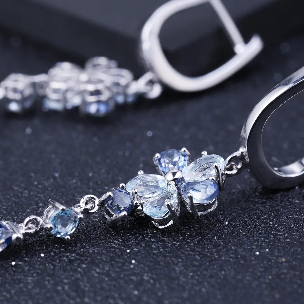 Iolite Mystic Sky Blue Topaz Silver Flower Drop Earrings