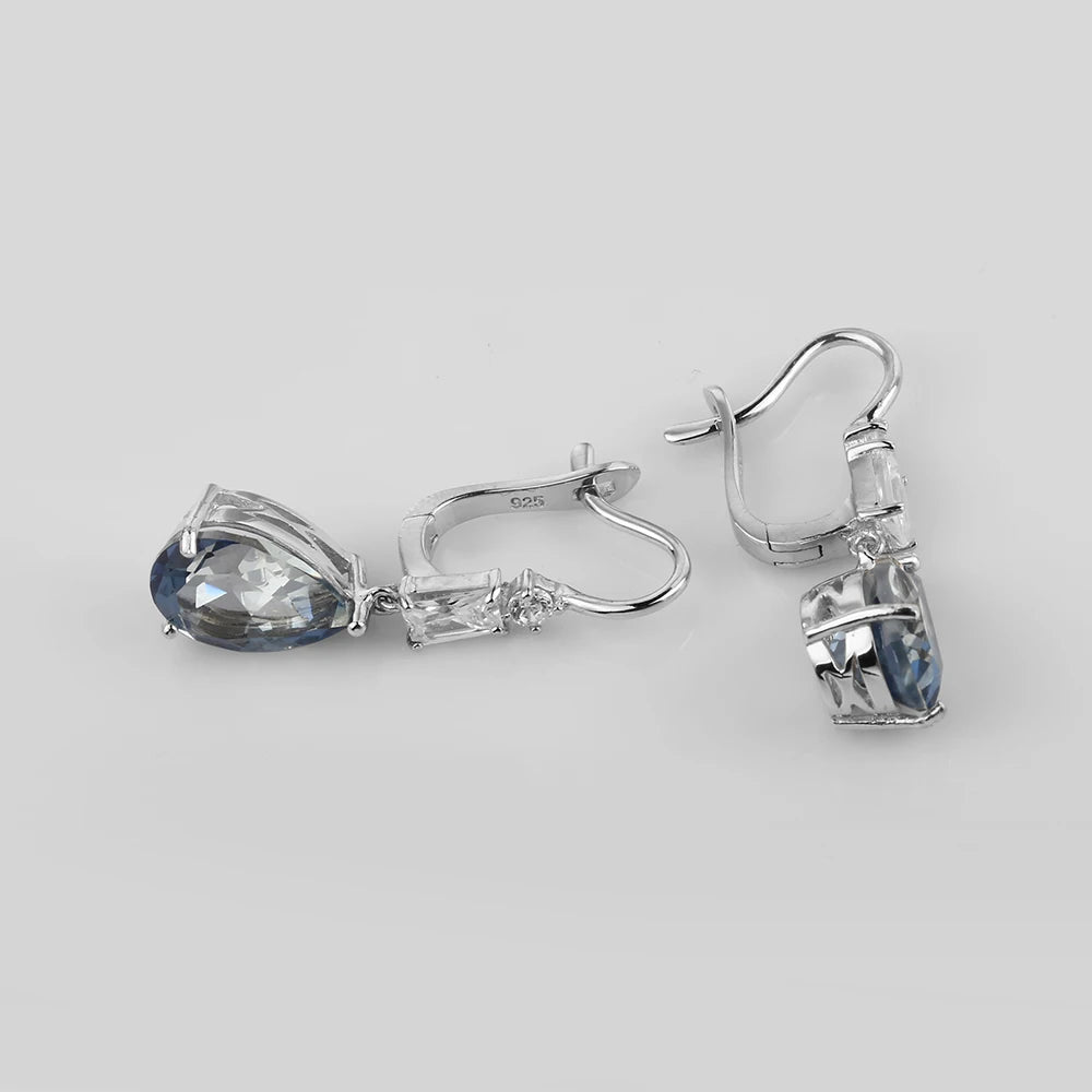 Blue Mystic Gemstone Sterling Silver Drop Rings