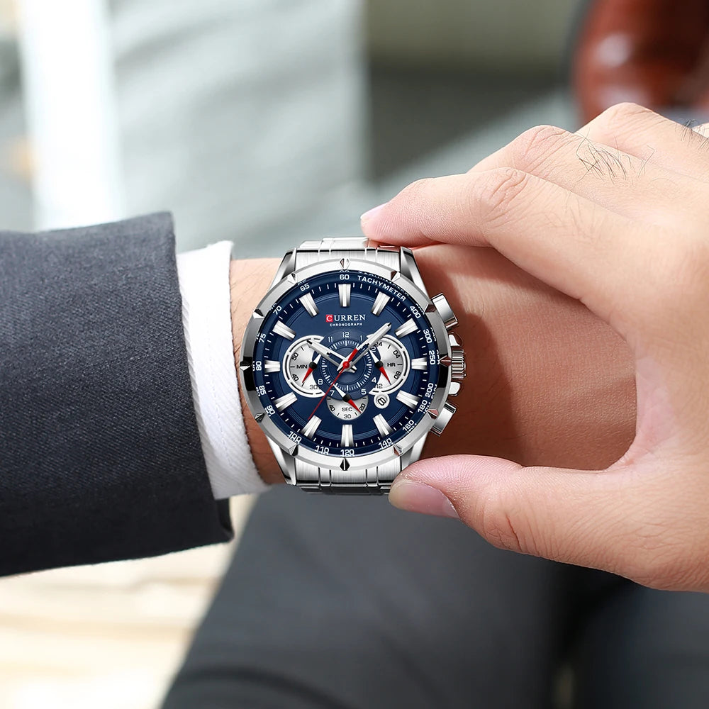 Mens Stainless Steel Chronograph Luminous Quartz Watch