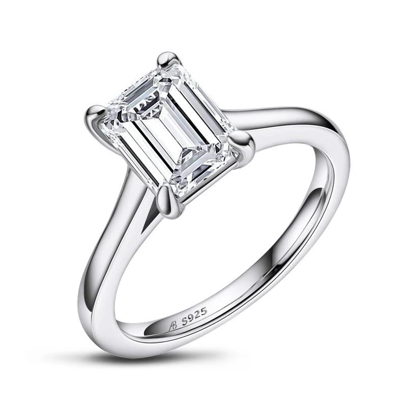 Sterling Silver 7x9mm Emerald Cut Solitiare Ring for Women