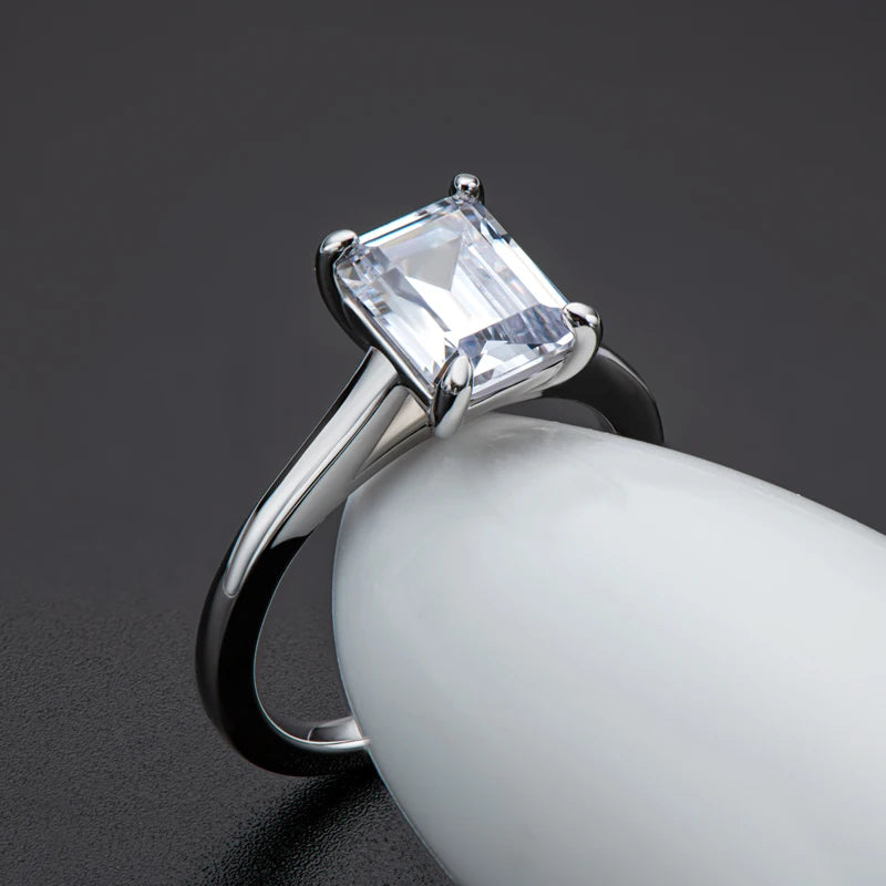 Sterling Silver 7x9mm Emerald Cut Solitiare Ring for Women