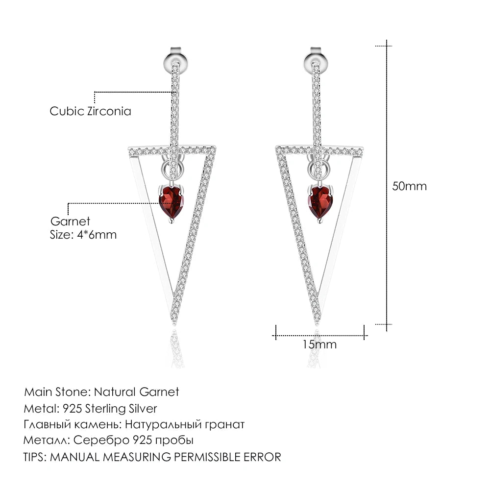 Women's 925 Sterling Silver Triangle Red Garnet Gemstone