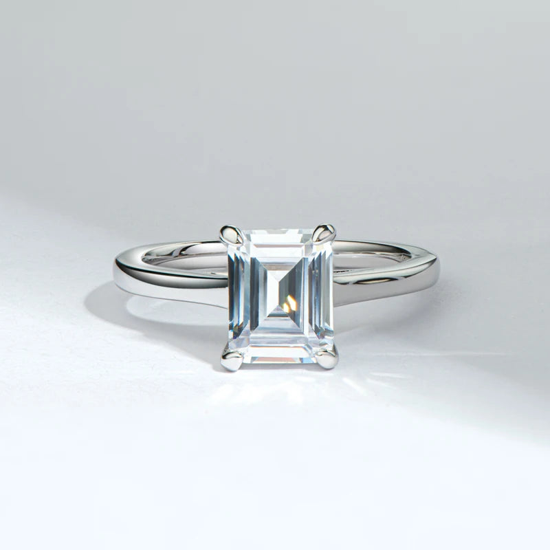 Sterling Silver 7x9mm Emerald Cut Solitiare Ring for Women