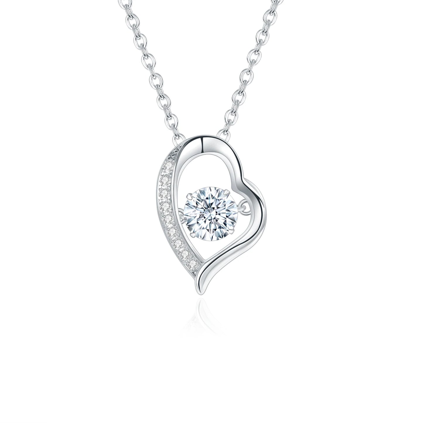 Women's Silver Moissanite Dancing Diamond Heart Necklace