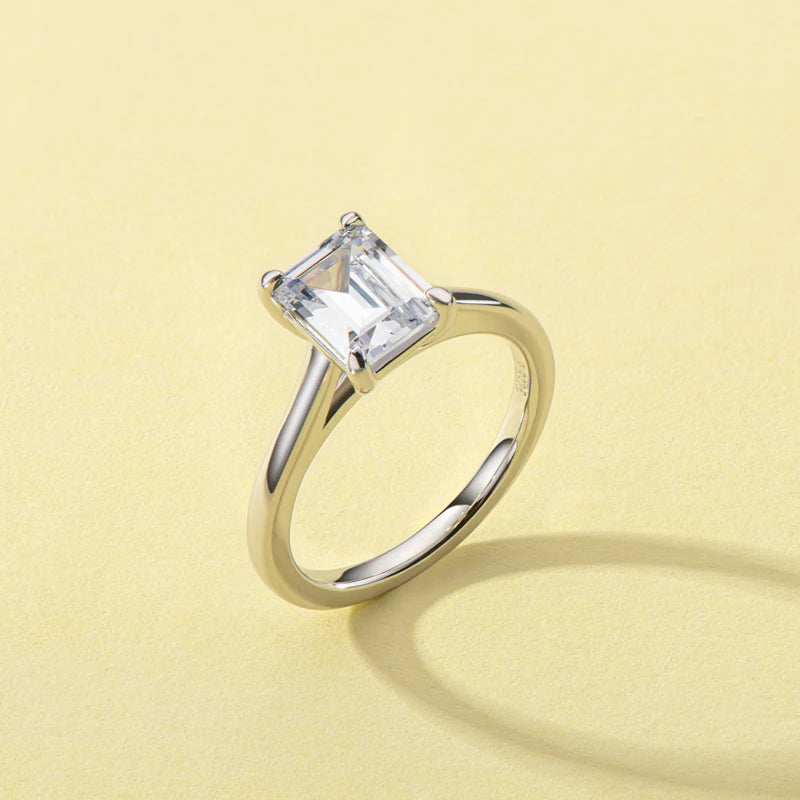 Sterling Silver 7x9mm Emerald Cut Solitiare Ring for Women