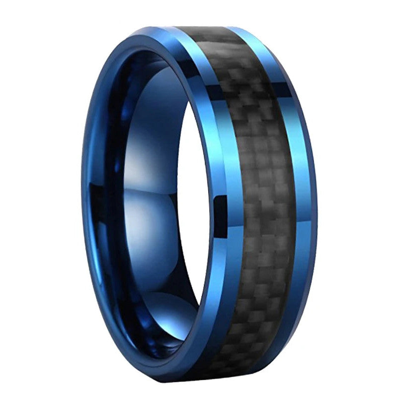 Men, Women Carbon Fiber Inlay Beveled Polished Ring
