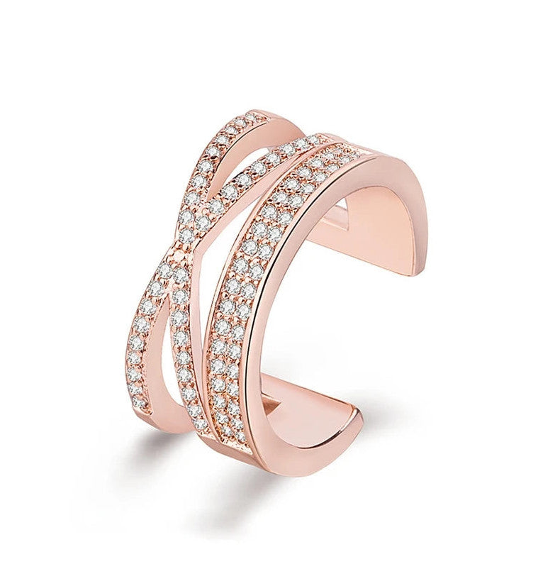 Womens Cross Twist Double Layer Rhinestone Adjustable Rings
