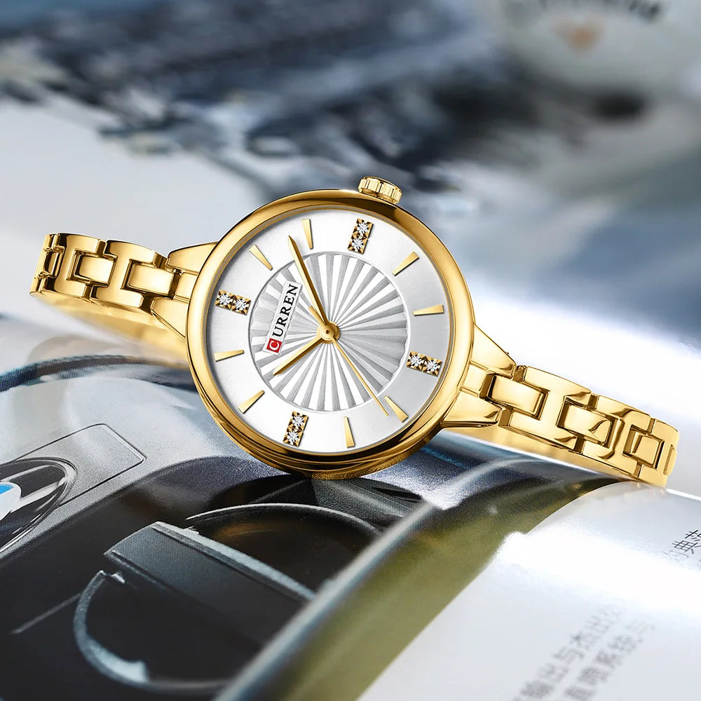 Womans Stainless Steel Dress Diamond Quartz Watch