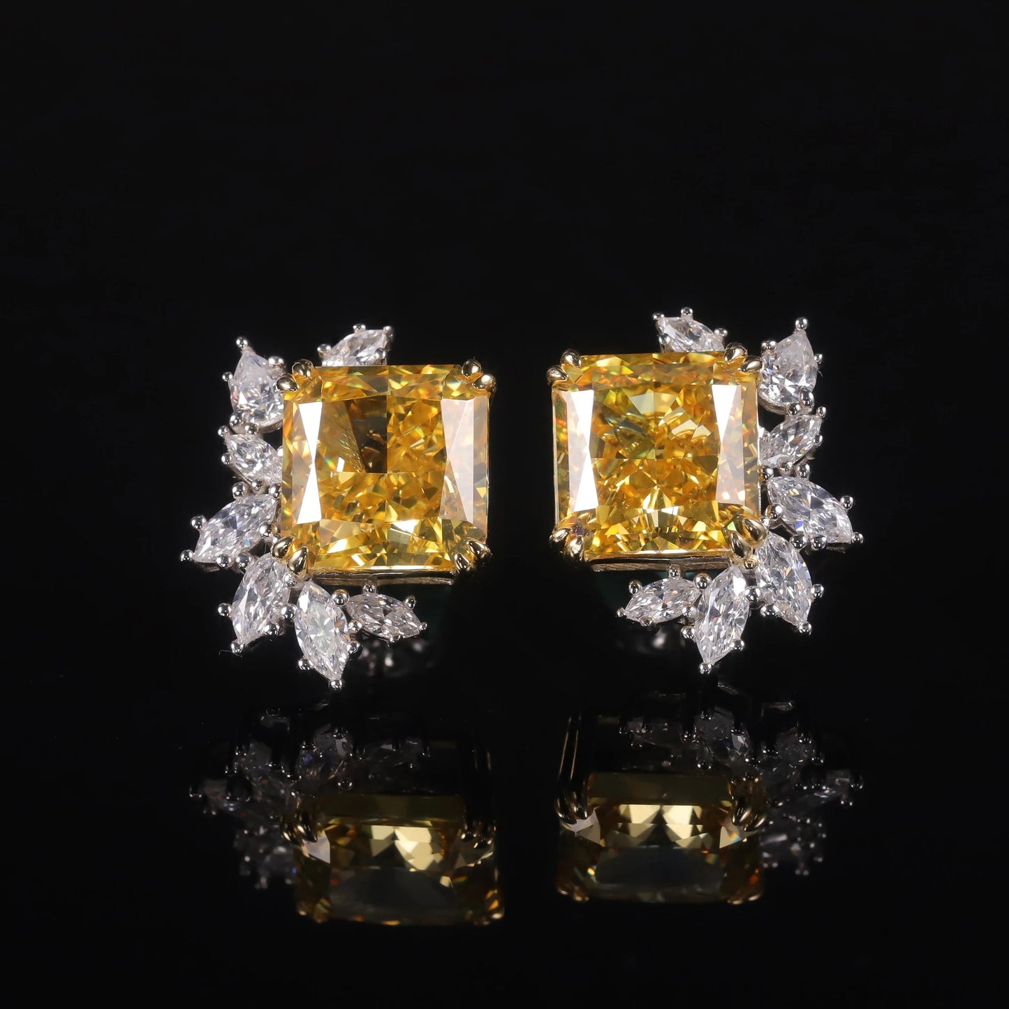 Check Out Our Mobile Watch Price, Womans Sterling Silver Marquise Diamond Yellow Stud Earrings