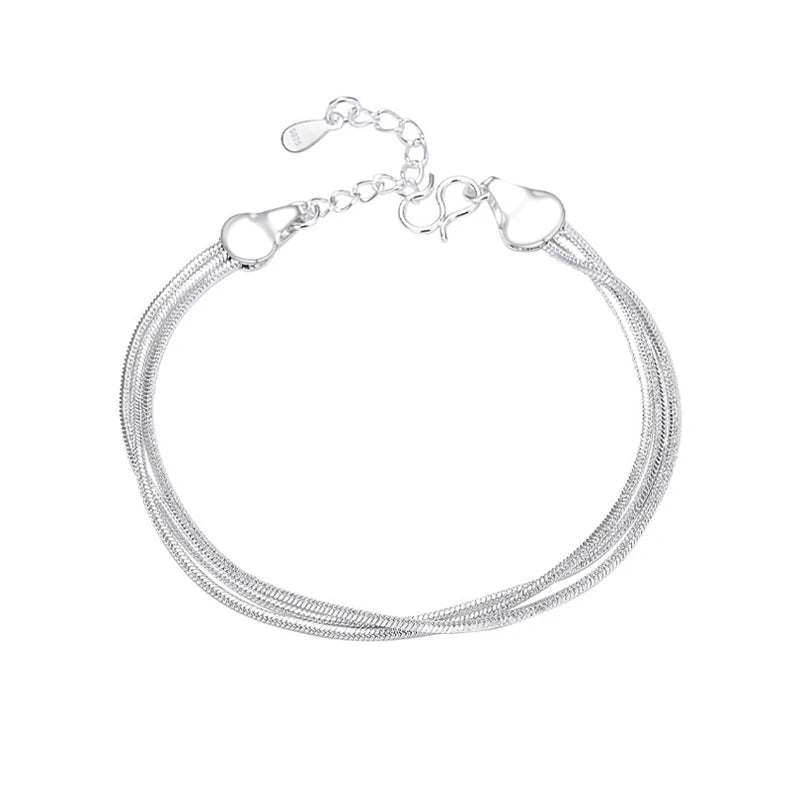 Women's Sterling Silver Three Layer Thread Chain Bracelet