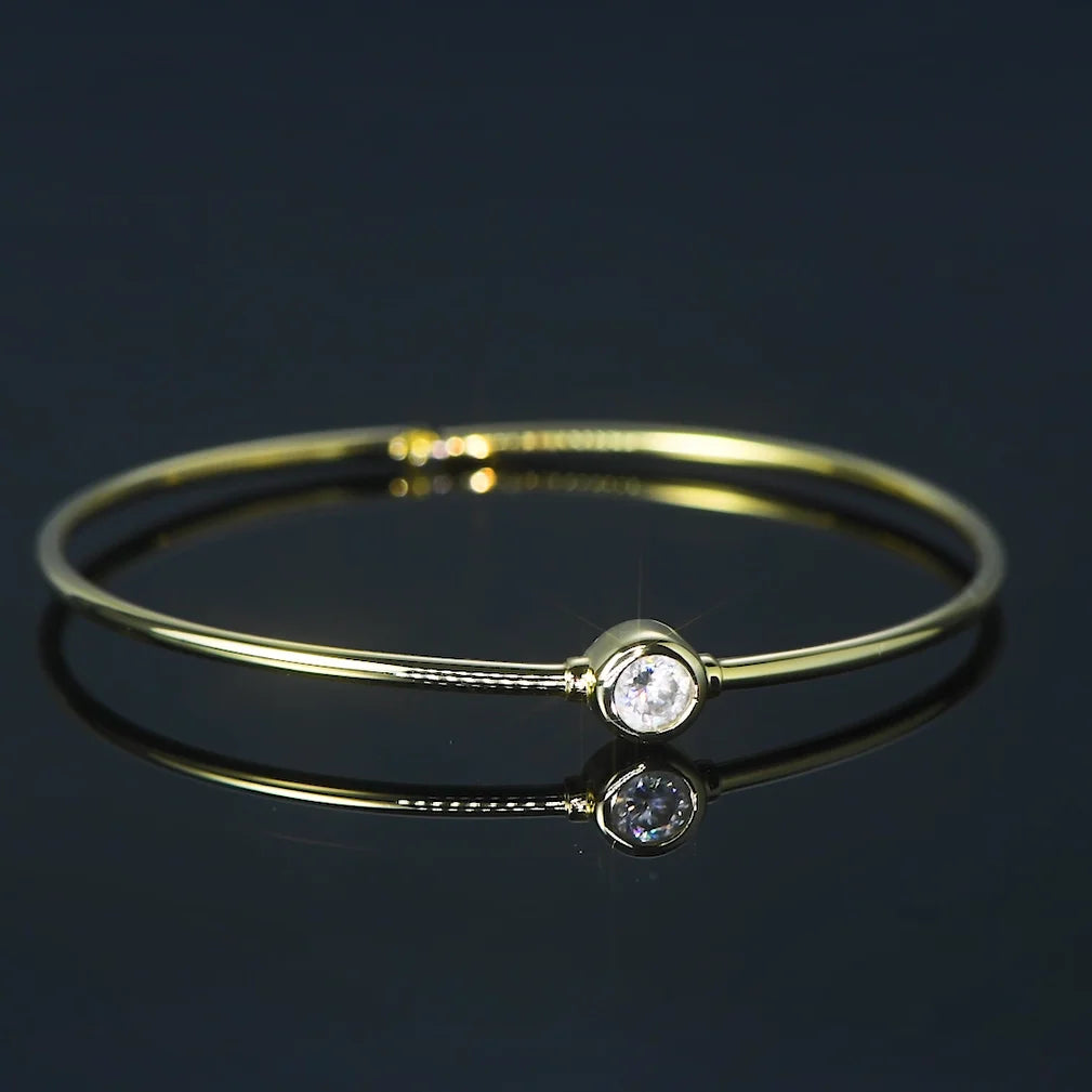 Simple Bangle 925 Silver Bezel Moissanite Bangles for Women