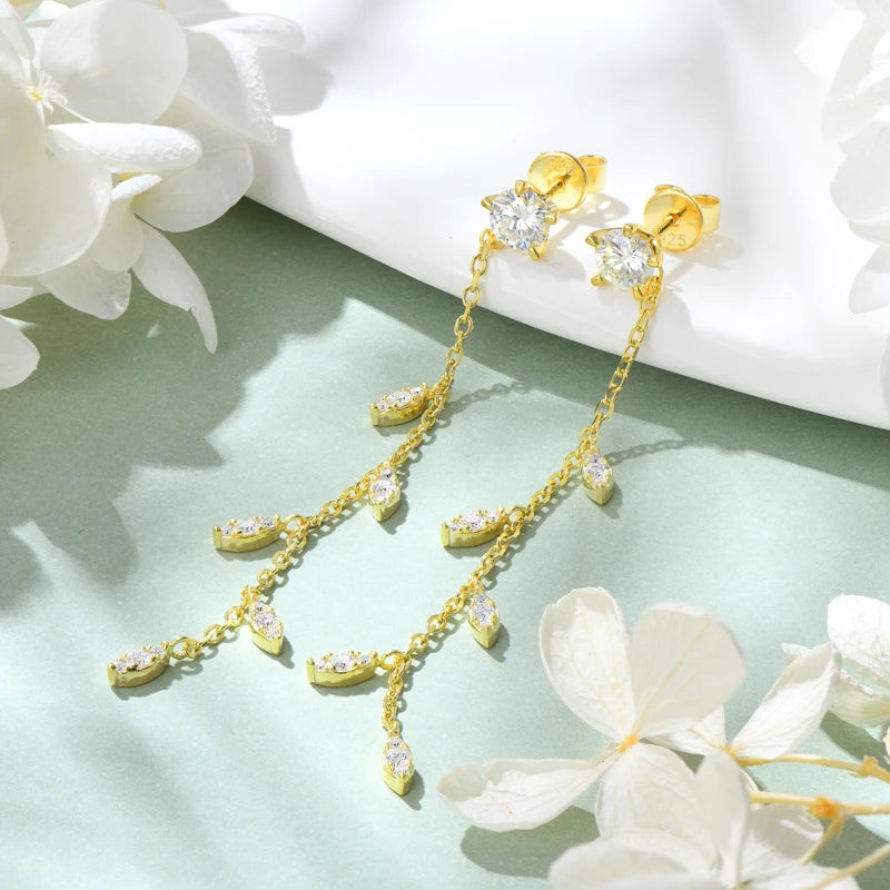 Leaf Dangle Drop Chandelier Earrings Silver 925 for Women